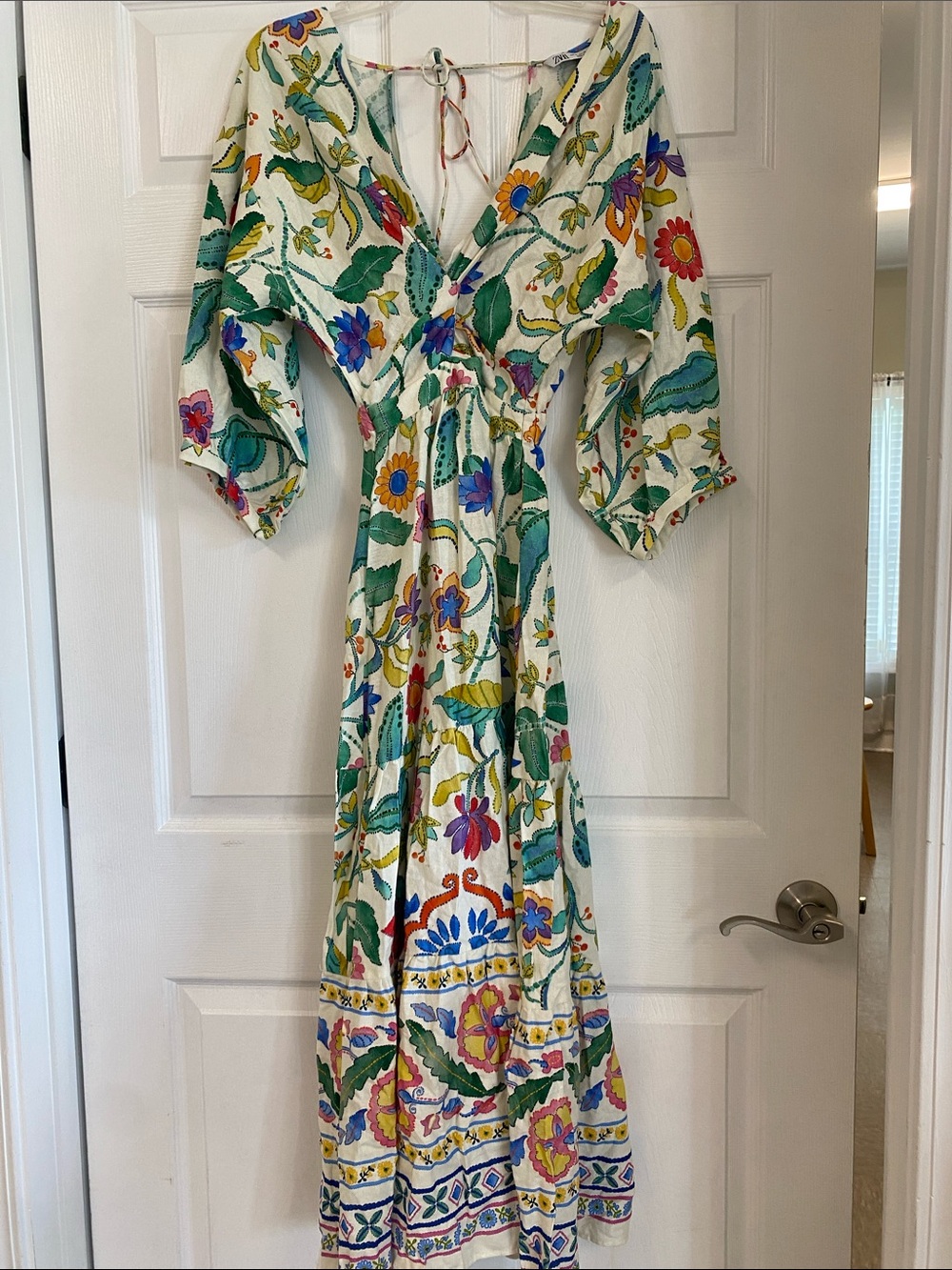 Zara White Maxi Dress with Multicolor Floral Print